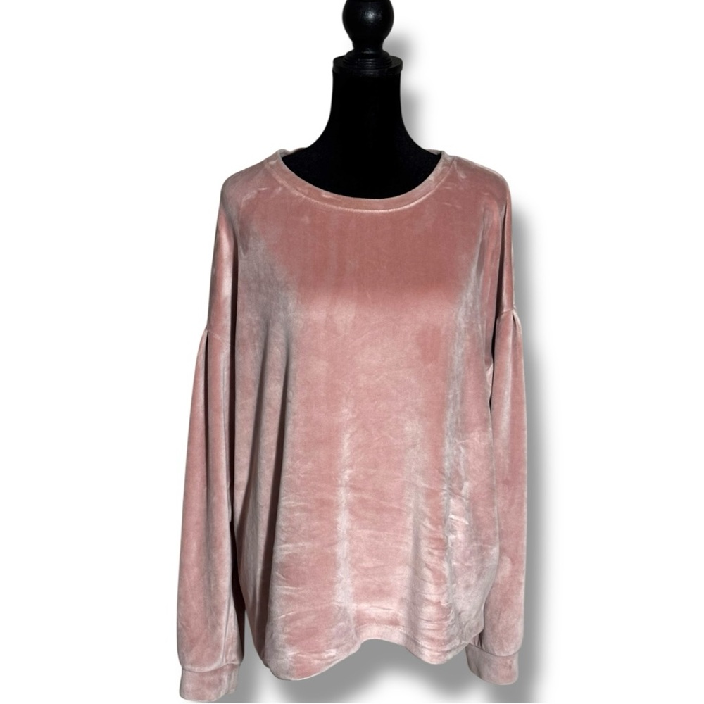 a new day Soft Baby Pink Oversized Ruffle Shoulder Long Sleeve Velvet Sweatshirt